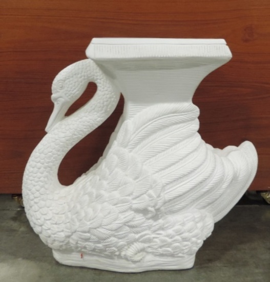 White Plaster Figure Of A Swan Plant Stand