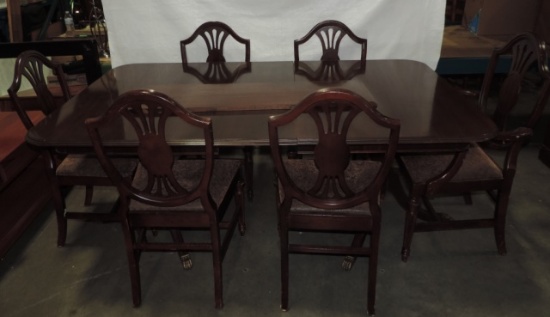 (7) Piece Mahogany Table And Shield Back Chairs