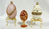 Collectible Musical Hand Decorated Egg Boxes Plus Brass Egg Box