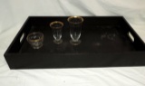 (23) Piece Set Of Gold Decorated Crystal And Mahogany Serving Tray