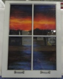 4 Pane White Window With Oil On Canvas On Back