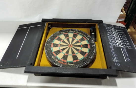 Wood 2 Door Wall Hanging Dart Board Cabinet