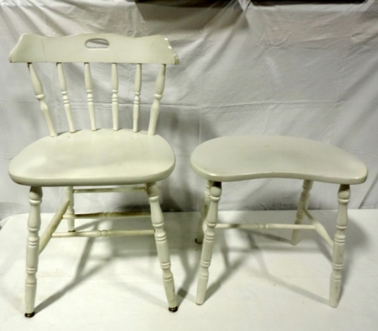 White Painted Chair And Stool