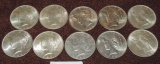 (10) 1923 Peace Silver Dollars