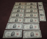 (17) Red Seal 5 Dollar Notes