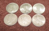 (6) 1922 Peace Silver Dollars