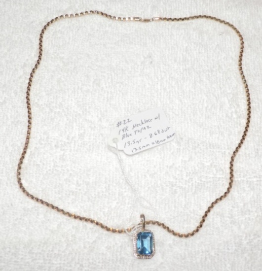 14 Kt. Gold Necklace with Blue Topaz Pendant