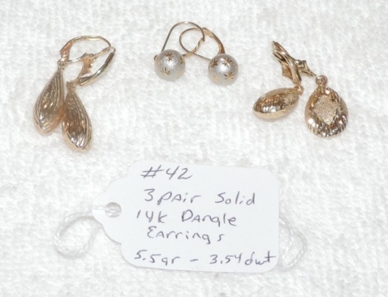 (3) Pair of 14 Kt. Dangle Earrings