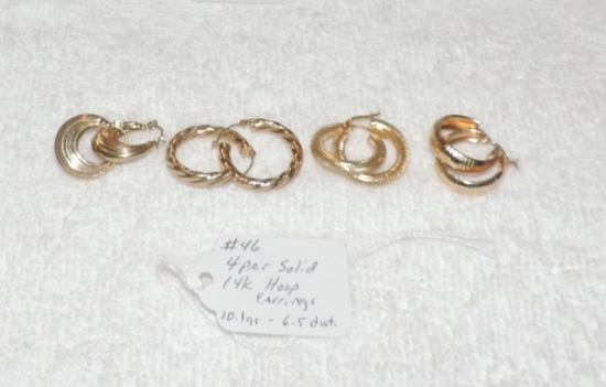 (4) Pair of 14 Kt. Gold Hoop Earrings