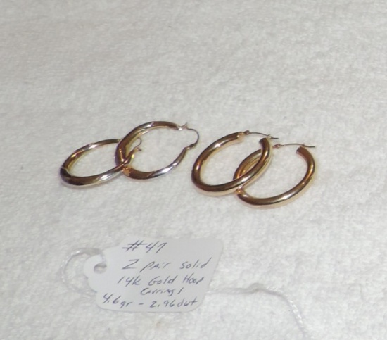 (2) Pair of 14 Kt. Gold Hoop Earrings