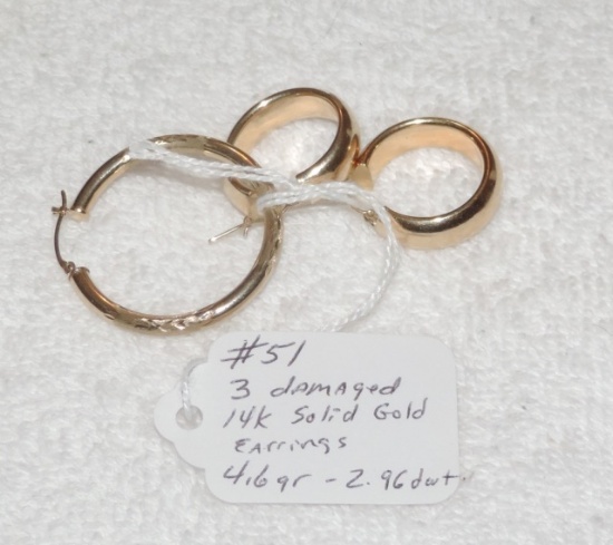 (3) Damaged 14 Kt. Gold Earrings