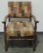 1920's Wood Armchair With Fabric Back & Seat