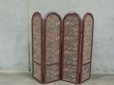 Four Part Fabric & Faux Leather Folding Screen