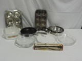 Two Tray Lots Stainless Cookware And Kitchen Oven Ware And More