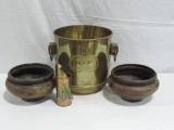 Two Pottery & 1 Brass Planter