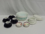 Tray Lot Three Vintage Stacking Pyrex Bowls And Other Kitchenware