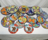 16 Piece Hand Painted Mexican Pottery Dish Lot