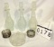 3 Pressed Crystal Decanters, Silver Rimmed Drink Holders & Etched Candy Dish