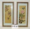 Pair Of Oriental Birds & Flowers On Silk Prints