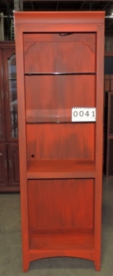 Red Painted Book Shelf With Glass Shelves