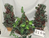 2 Christmas Topiary Plants And Artificial Ivy Plants In Glass Box