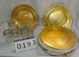 6 Canning Jars With Glass Lids & Gold Lacquer Serving Plates