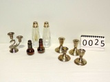 Sterling Candlesticks, SP Salt & Pepper Shakers And Cut Glass S & P Shakers