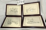 Lot Of 4 Framed Jas. F Murray Conn. Scene Prints