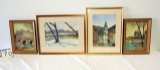 4 Pieces Original Art In Frames