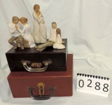 2 Vintage Small Cases And 3 Willow Tree Figures