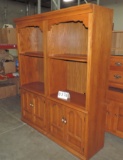 Pair Of Oak Bookcases With Lower Cabinets