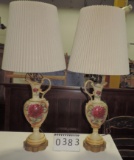 Pair Of Vintage Hand Painted Ceramic Lamps