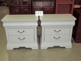 Pair Of Gray Painted 3 Drawer Bedside Tables