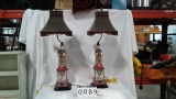 Pair Of Hand Painted Ceramic Oriental Figural Lamps