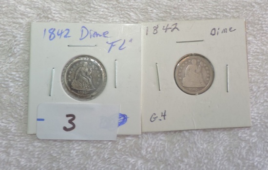 (2) 1842 Seated Dimes