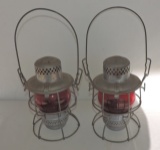 Pair of Railroad Lanterns with Red Globes Southern Railway