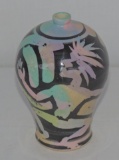 Colorful Pottery Vase Showing a Indian Dancing Signed Dewey