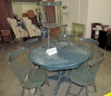 Set Of 6 Green Painted S Bent Bros. Windsor Chairs & Table