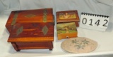 Tray Of 4 Old Wood Dresser Boxes & Beaded Purse