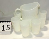 7 Piece Hobnail Milk Glass Water Set