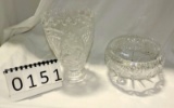 Cut Crystal Footed Bowl & Etched Frosted Crystal Vase