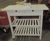 White Painted Wood 2 Drawer Table With Front Wheels