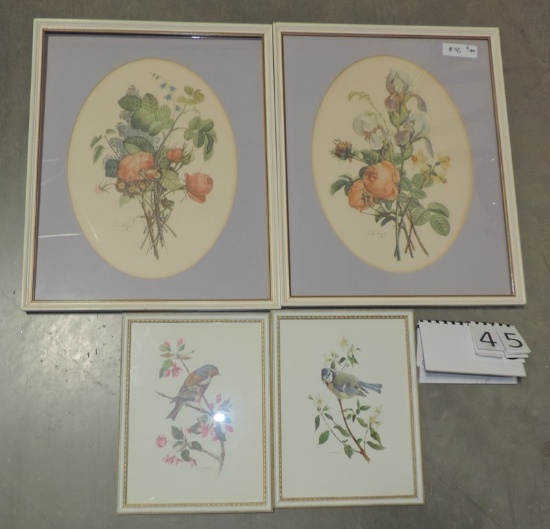 Lot Of 4 Floral & Bird Framed Prints