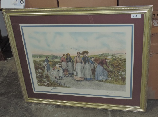 Framed Color Print Entitled "Berry Pickers"
