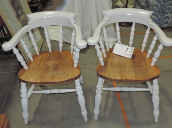 Pair Of White Painted Firehouse Style Captain Chairs