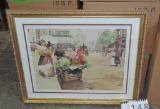 French Street Scene Color Print In Gold Frame