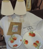 Bisque Figurine Lamps With Shades & German Plate Set