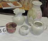 5 Pc Tray Lot Nc Pottery-seagrove Vase