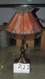 Victorian Style Brass Base With Stain Glass Shade Lamp