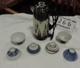 6 Oriental Rice Bowls And Vintage Electric Coffee Pot